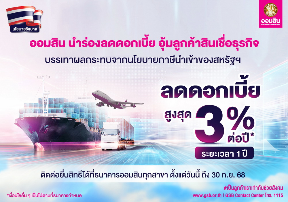 ออมสิน ขานรับนโยบายรัฐ จัดเด็ม!ลดดอกเบี้ยสูงสุด3%ต่อปี   