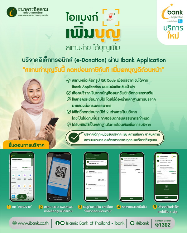 "ไอแบงก์ เพิ่มบุญ" บริจาคอิเล็กทรอนิกส์(e-Donation)