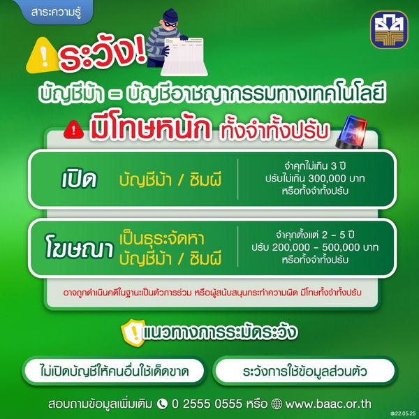 ธกส.เตือนภัยอย่าหลงเชื่อ!   